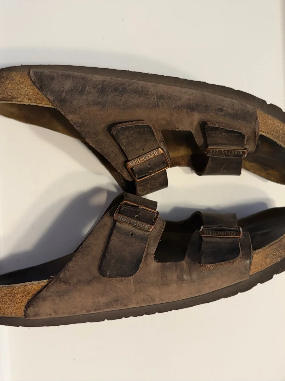 Birkenstock Arizona Men's Brown Leather Double-Buckle Slide Sandals size 46